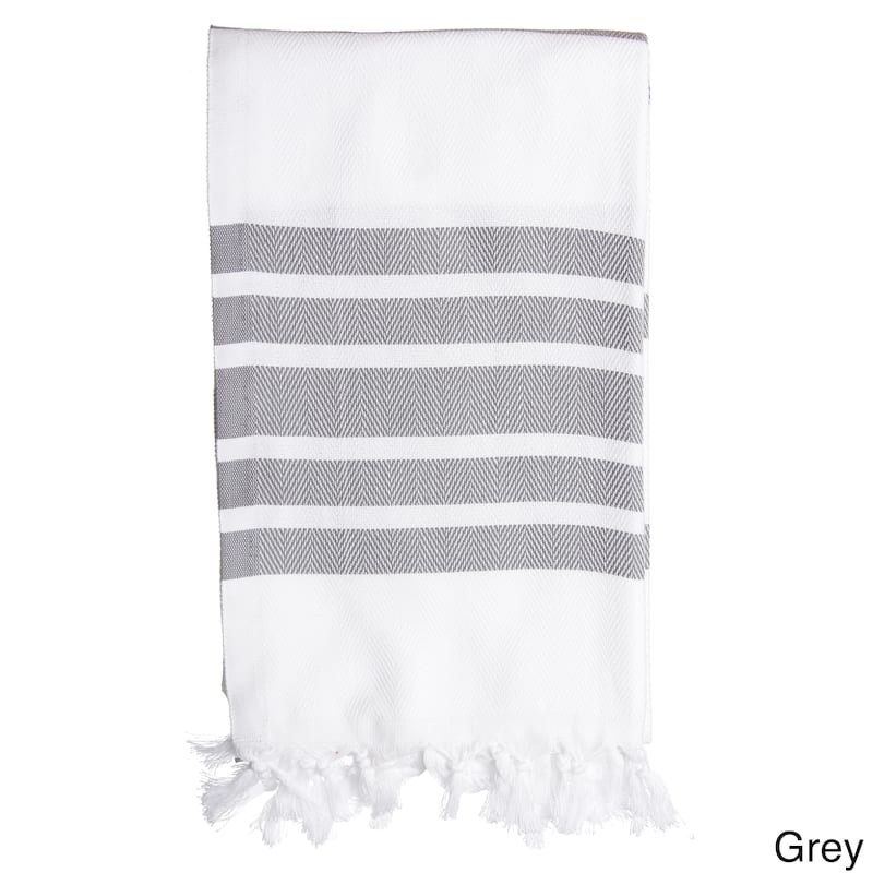 Authentic Pestemal Fouta Bold Stripe Turkish Cotton Bath/ Beach Towel - Grey