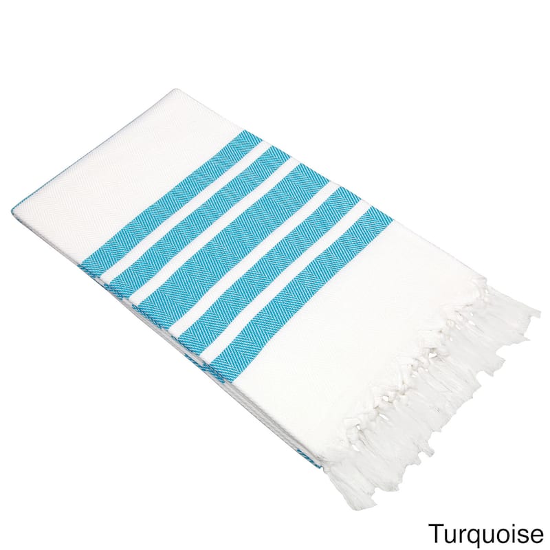 Authentic Pestemal Fouta Bold Stripe Turkish Cotton Bath/ Beach Towel - Turquoise