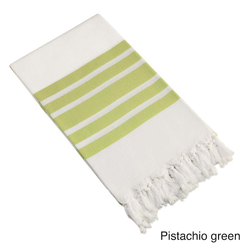 Authentic Pestemal Fouta Bold Stripe Turkish Cotton Bath/ Beach Towel - Pistachio Green