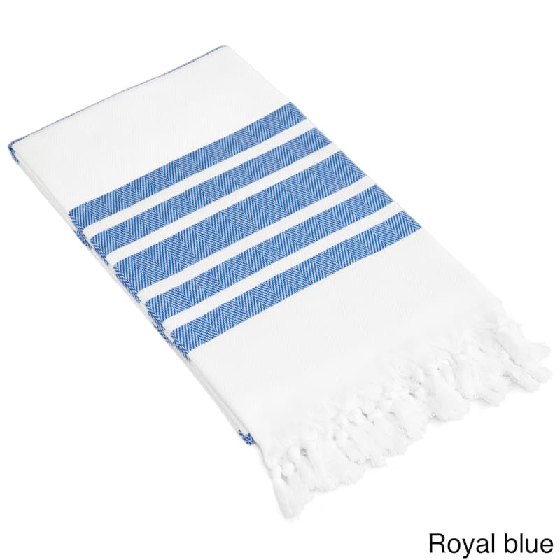 Authentic Pestemal Fouta Bold Stripe Turkish Cotton Bath/ Beach Towel - Royal Blue