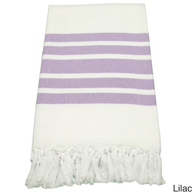 Authentic Pestemal Fouta Bold Stripe Turkish Cotton Bath/ Beach Towel - Lilac