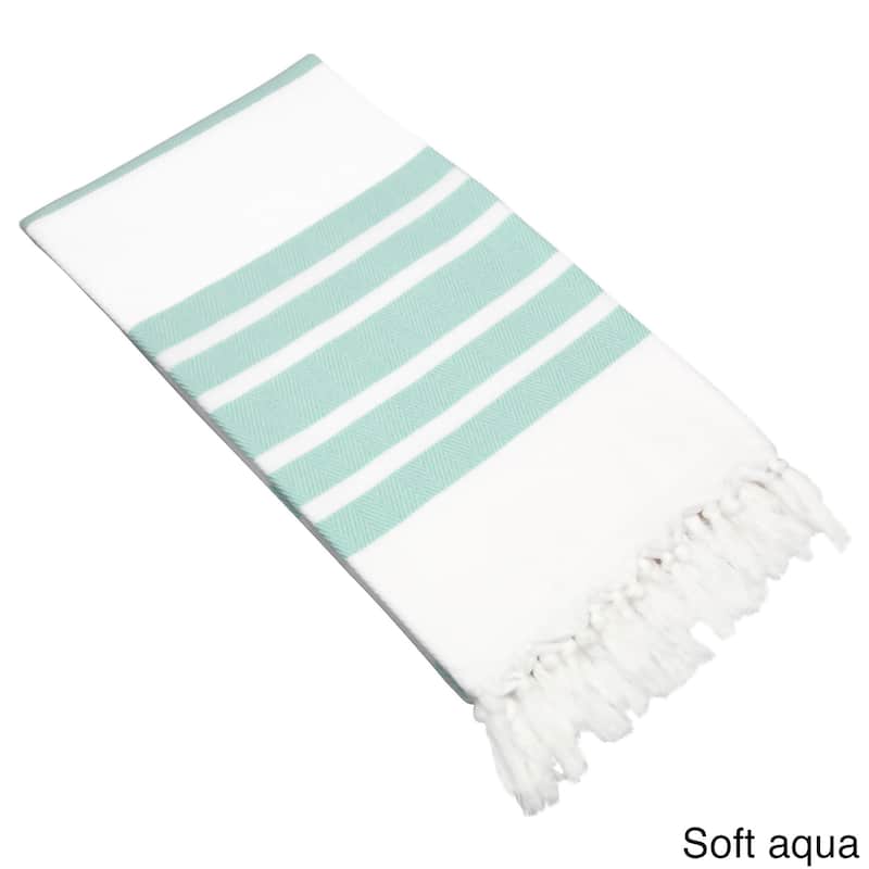 Authentic Pestemal Fouta Bold Stripe Turkish Cotton Bath/ Beach Towel - Soft Aqua