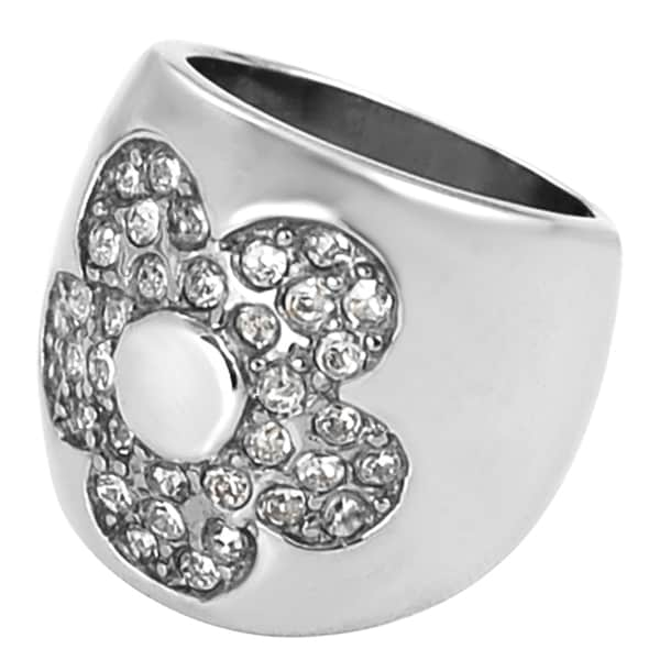 Journee Collection Stainless Steel Pave set Cubic Zirconia Flower Ring Journee Collection Cubic Zirconia Rings