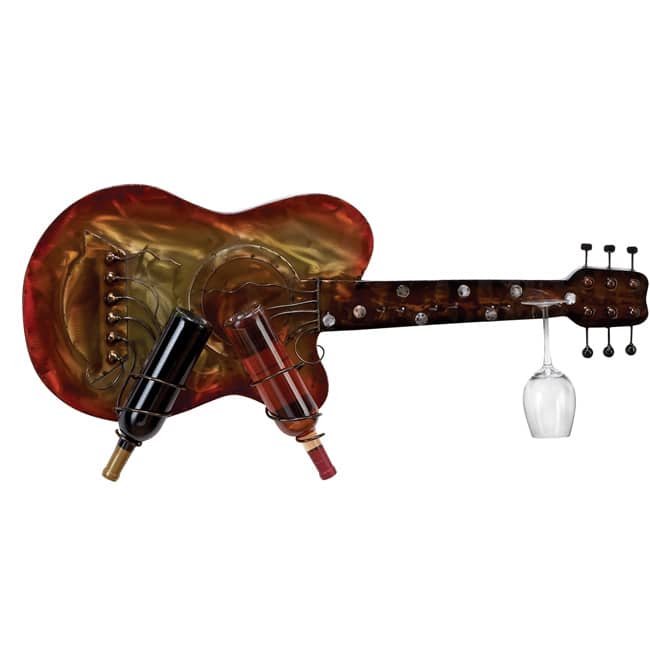 Kingston Wall Mounted Metal Guitar 2- Bottles Wine Rack and Wine Glass Holder