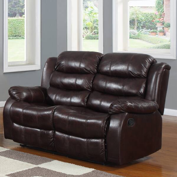 Buxton Burgundy Polished Microfiber Tufted Double Recliner Loveseat ...