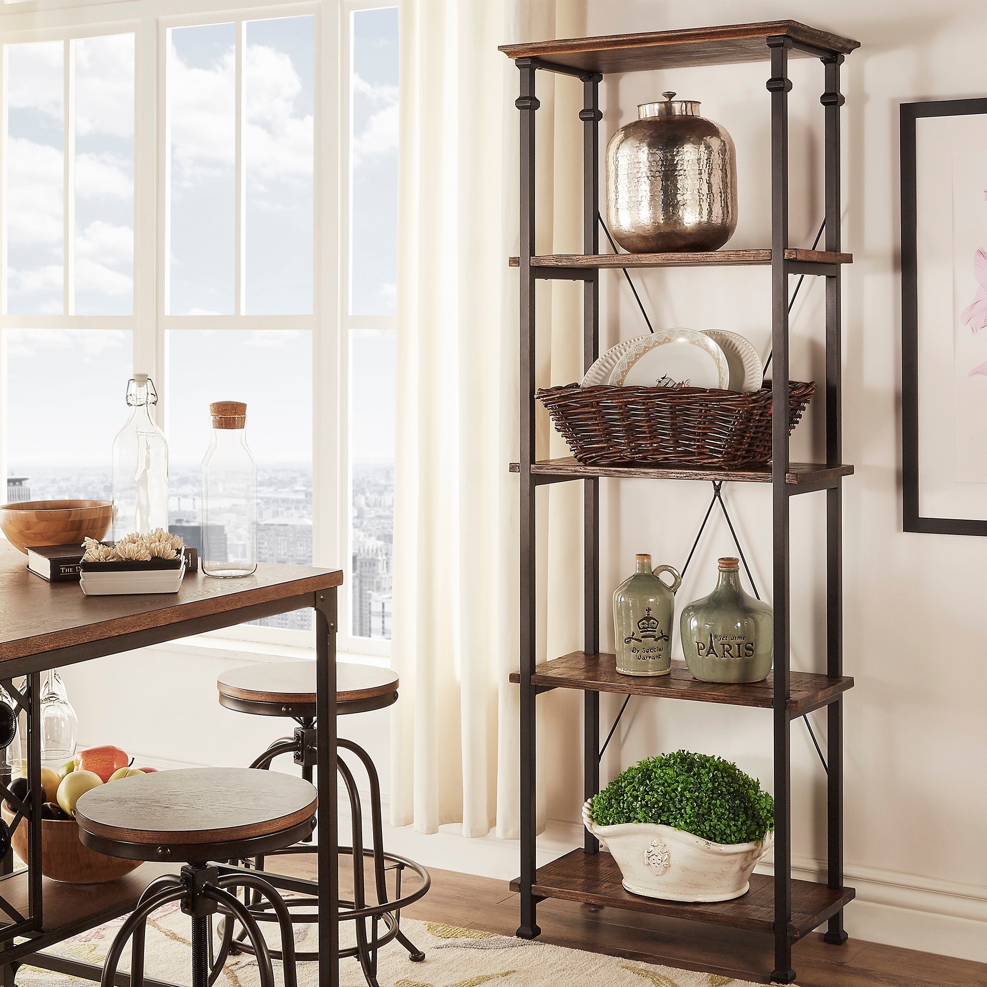 Modern Rustic Bookcase Tall Narrow Vintage Industrial 4Tier Pine Wood