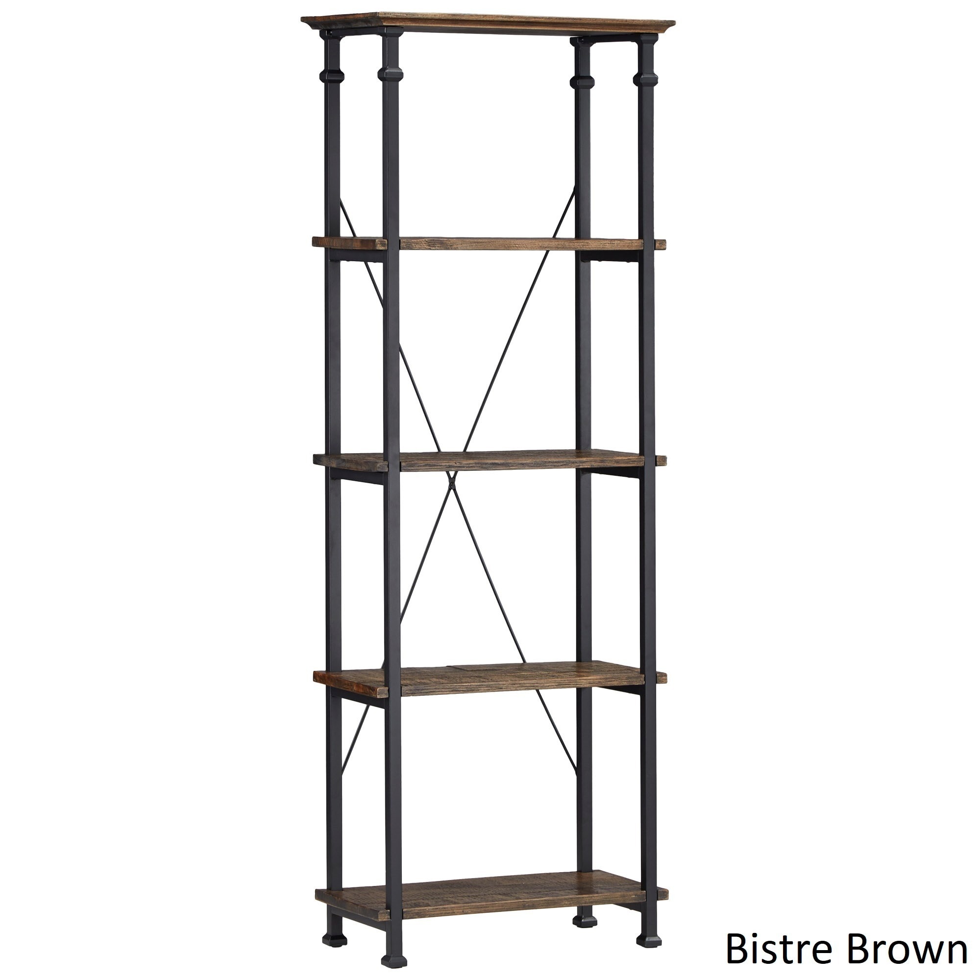 Modern Rustic Bookcase Tall Narrow Vintage Industrial 4Tier Pine Wood