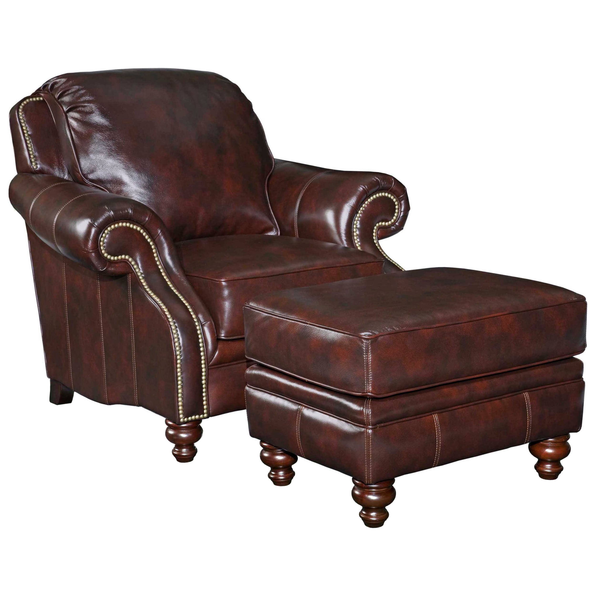 Shop Broyhill Brown Leather Traditional Chair and Ottoman Set - Free
