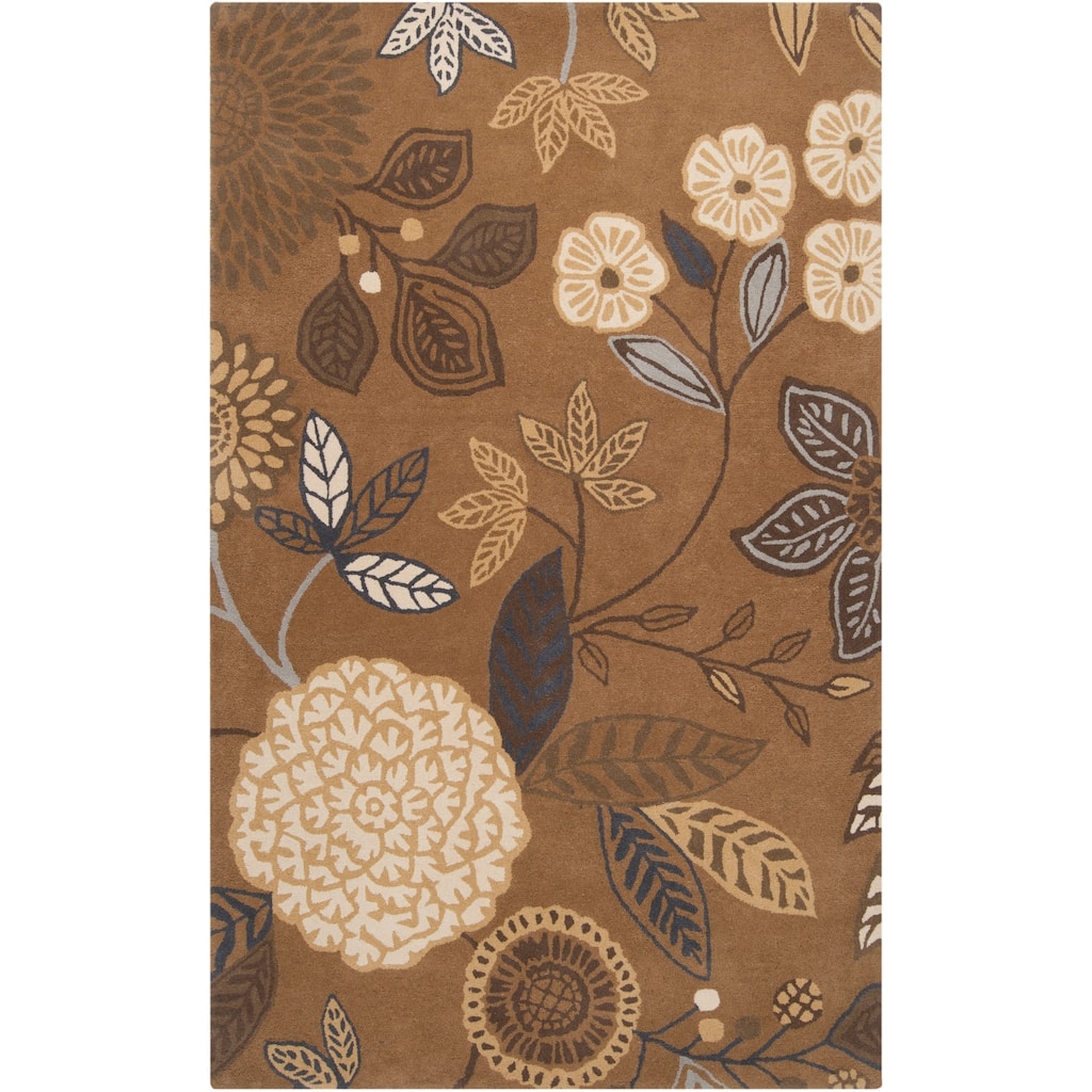 Hand-tufted Brown Diego Martin Floral Wool Area Rug - 9' x 12'