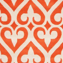 Jill Rosenwald Hand tufted Red Reelan Geometric Fleur D Lis Wool Rug (5' x 8') Surya 5x8   6x9 Rugs