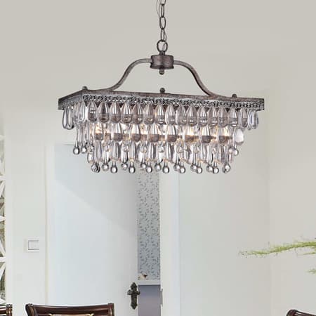 Crystal Glass Drop 3-light Antique Silver Chandelier