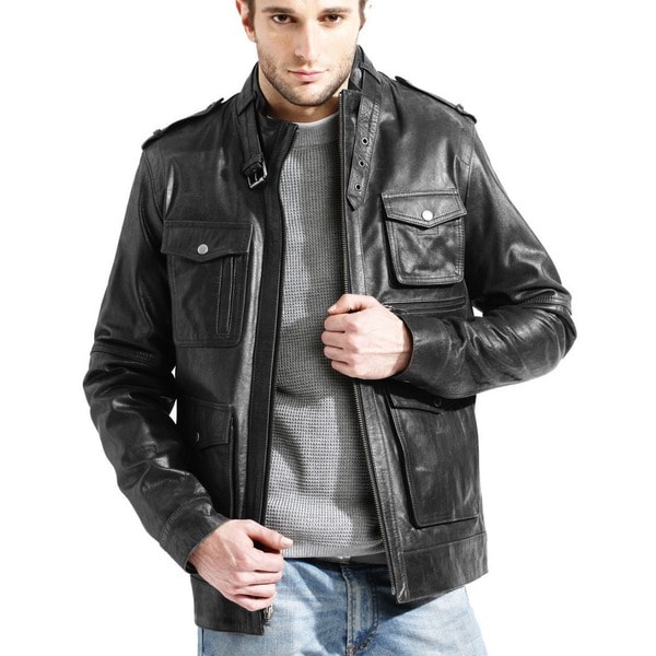 Shop Men's Black Buffalo Leather Jacket - Free Shipping Today ...