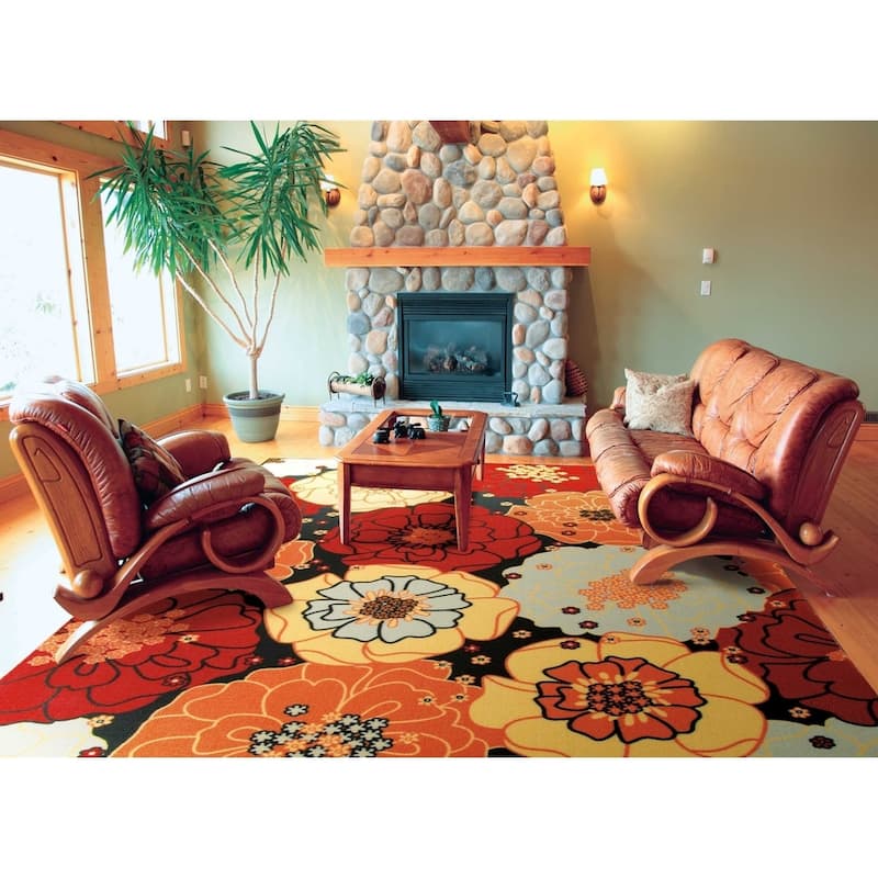 Nourison & Garden Floral Indoor / Outdoor Area Rug - 10' x 13' - Black