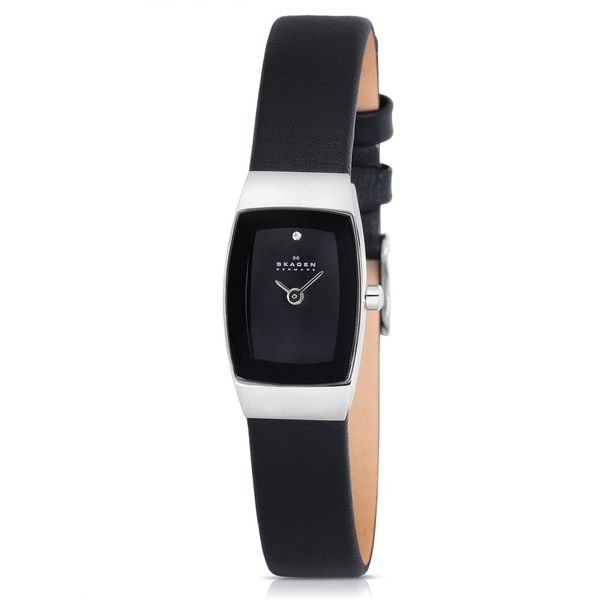 Skagen Women's Black Leather Strap Watch Skagen Women's Skagen Watches