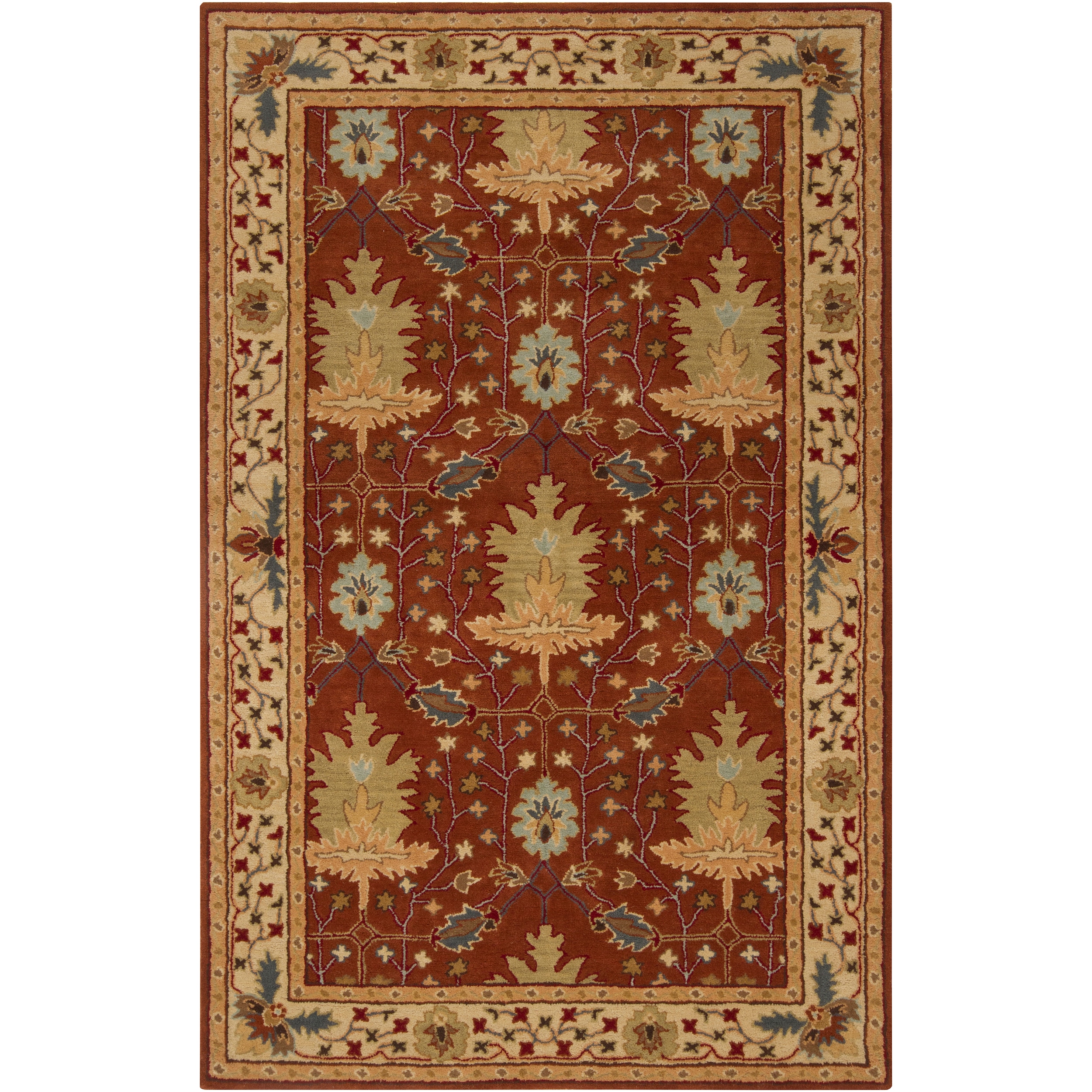 Hand tufted Burgundy Traditional Bordered Burgundy Sandy Dunes Wool Rug (33 X 53)