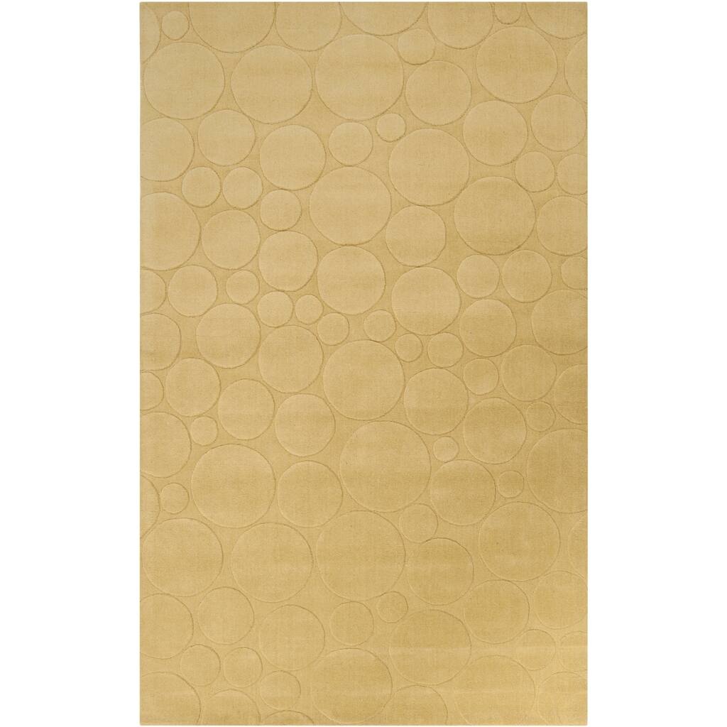 Loomed 'Scuddle' Yellow Geometric Circles Wool Area Rug - 9' x 13' - 9' x 13'