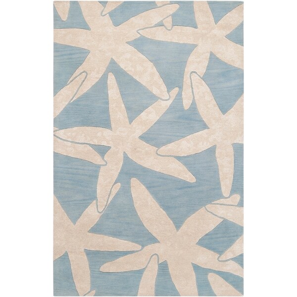 Hand-tufted Bacelot Bay Blue Beach Inspired Wool Area Rug - 5' x 8'