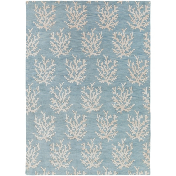 Hand-tufted Bacelot Bay Blue Beach Inspired Wool Area Rug - 8' x 11'