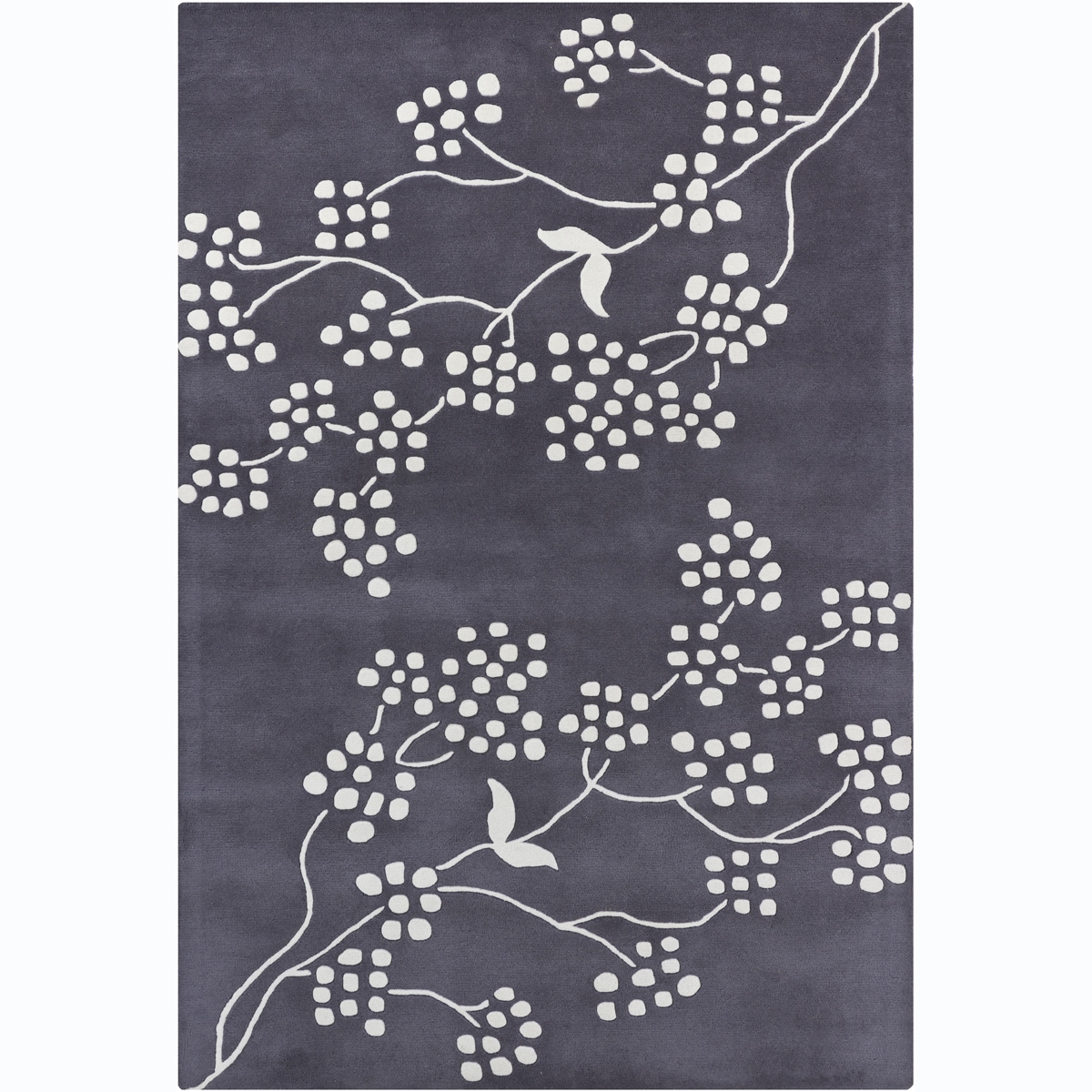 Hand tufted White/gray Mandara Floral Wool Rug (5 X 7)