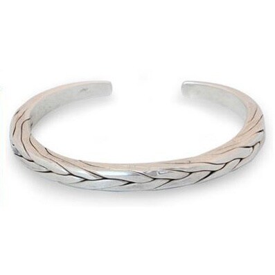 Handmade Mens Sterling Silver Hill Tribe Braid Thai Design Cuff Handmade Mens Sterling Silver Hill Tribe Braid Thai Design Cuff Bracelet Thailand