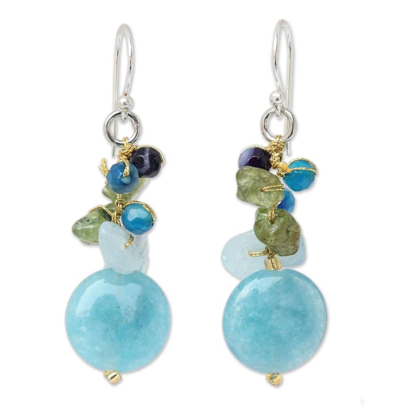 NOVICA Handmade Sterling Silver Azure Joy Multi-Stone Earrings (Thailand) - 16.5*0.6 - Blue - aqua - Quartz - White