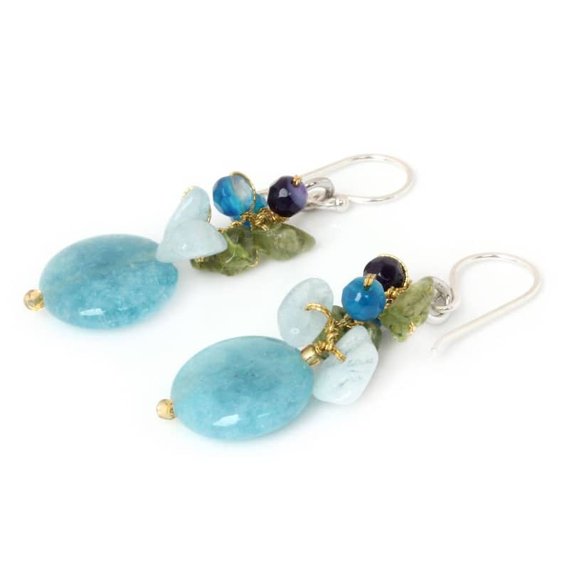 NOVICA Handmade Sterling Silver Azure Joy Multi-Stone Earrings (Thailand) - 16.5*0.6