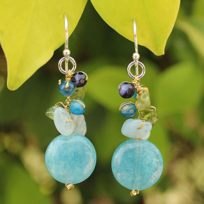 NOVICA Handmade Sterling Silver Azure Joy Multi-Stone Earrings (Thailand) - 16.5*0.6