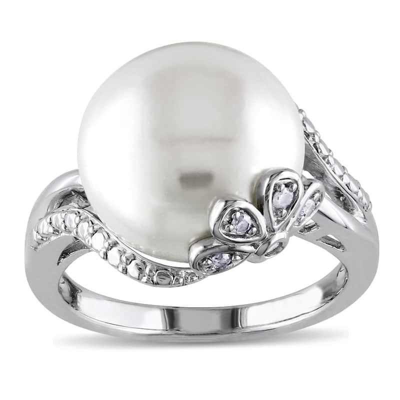 Miadora Sterling Silver Pearl and Diamond Accent Ring (H-I, I3) - 5