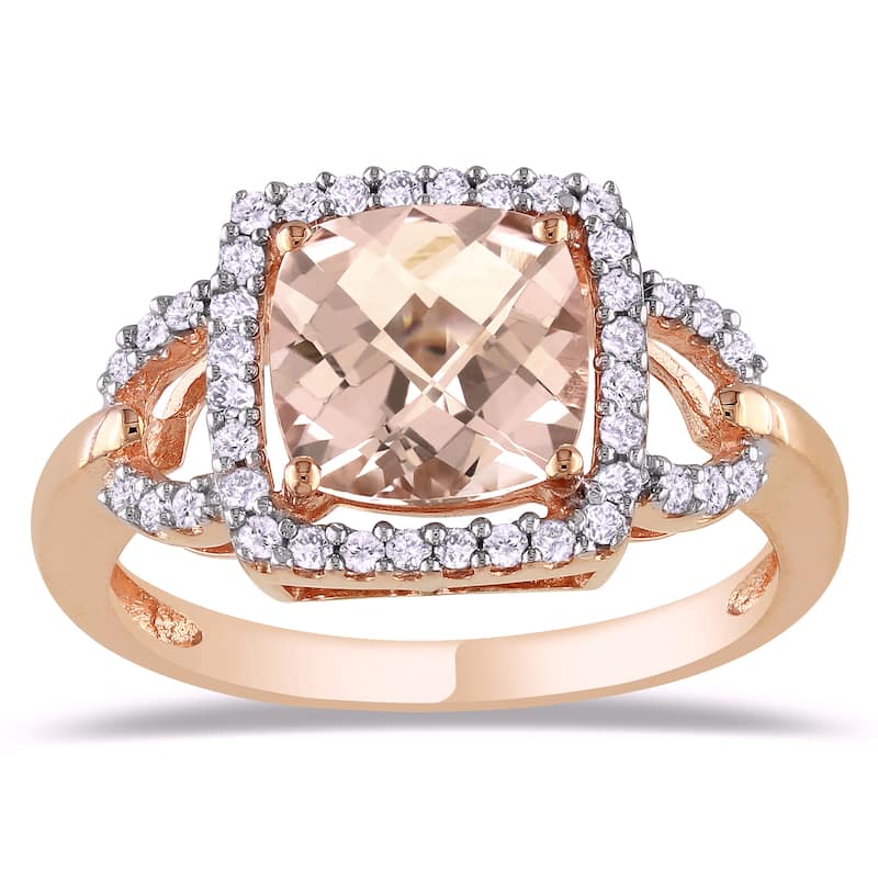 Miadora 10k Rose Gold 2-1/4ct Cushion-cut Morganite and 1/5ct TDW Diamond Halo Cockatil Ring (G-H, I2-I3) - 6