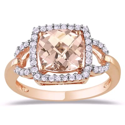 Miadora 10k Rose Gold 2-1/4ct Cushion-cut Morganite and 1/5ct TDW Diamond Halo Cockatil Ring (G-H, I2-I3)