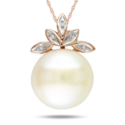 Miadora 10k Pink Gold Cultured Freshwater Pearl and Diamond Accent Pendant (G-H, I1-I2)
