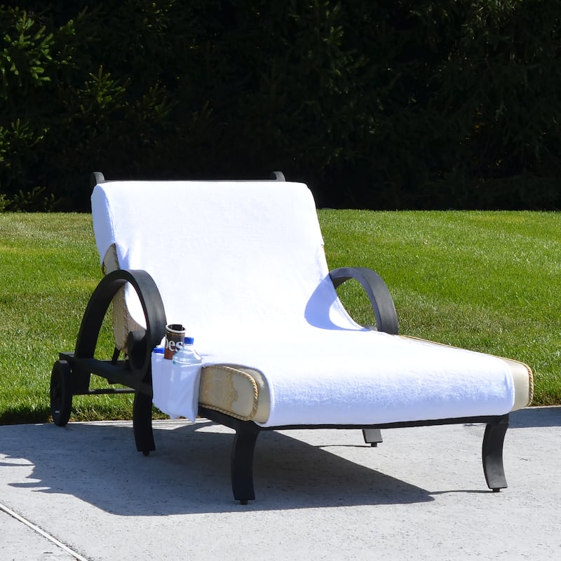Authentic Turkish Cotton White Standard Chaise Lounge Chair Cover with Pockets