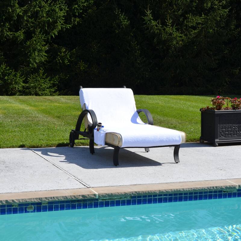 Authentic Turkish Cotton White Standard Chaise Lounge Chair Cover with Pockets