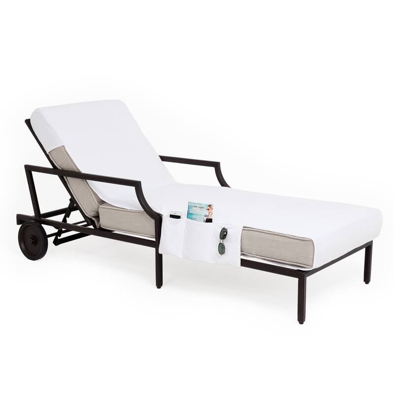 Authentic Turkish Cotton White Standard Chaise Lounge Chair Cover with Pockets