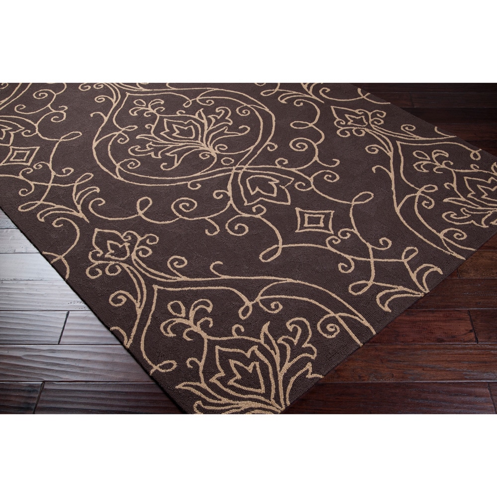 Hand hooked Brown Cladagh Indoor/outdoor Damask Print Rug (8 X 10)