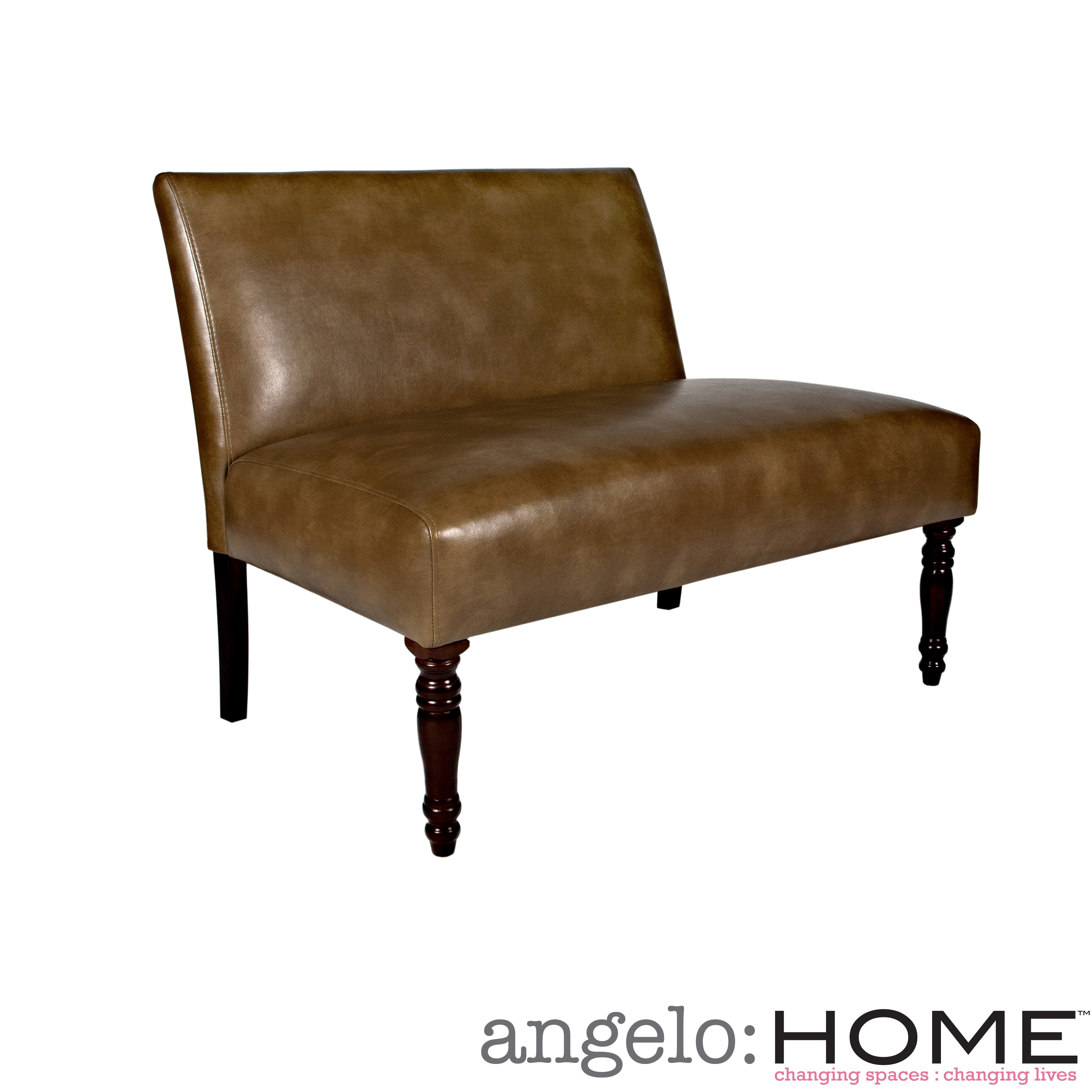 Angelohome Bradstreet Milk Chocolate Brown Renu Leather Armless Settee