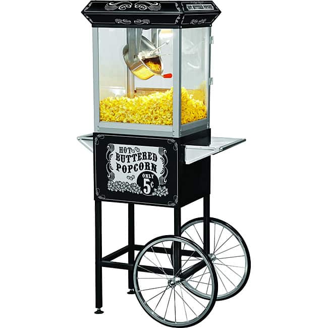 FunTime 4-oz Hot Oil Popcorn Machine with Black/ Silver Cart