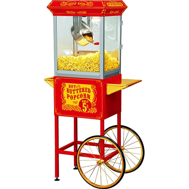 Fun Time Funtime Sideshow Popper 4-Ounce Hot Oil Popcorn Machine with Cart,  Black/Silver