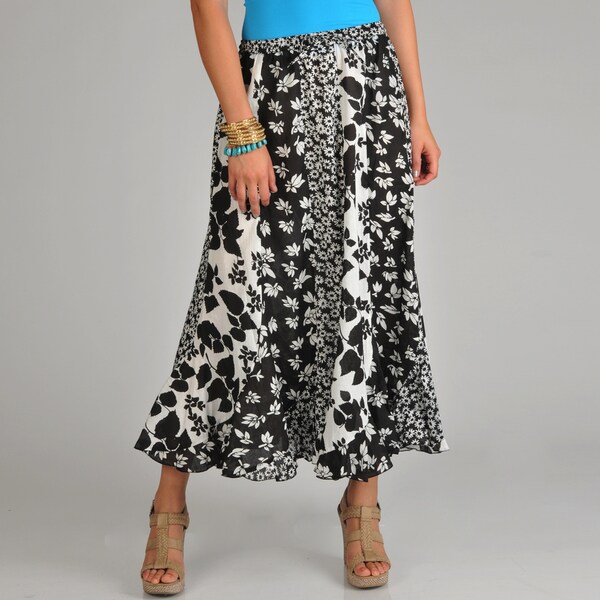 Shop La Cera Women's Black/ White Pieced Floral Long Skirt - Free ...