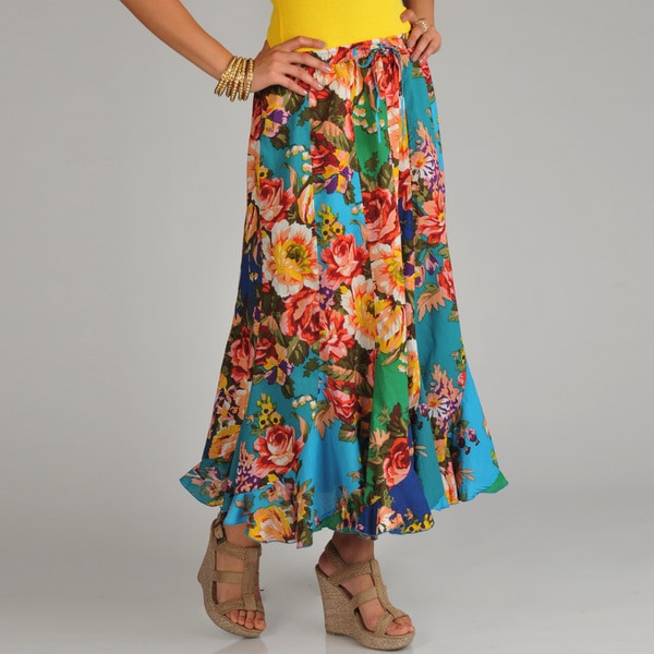 La Cera Women's Floral Print Swirl Skirt La Cera Long Skirts