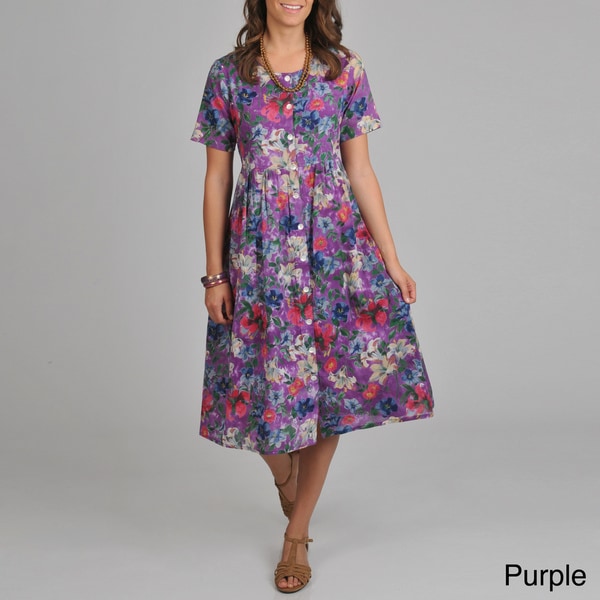 Shop La Cera Women's Floral-print Short-sleeve Button-front Dress ...