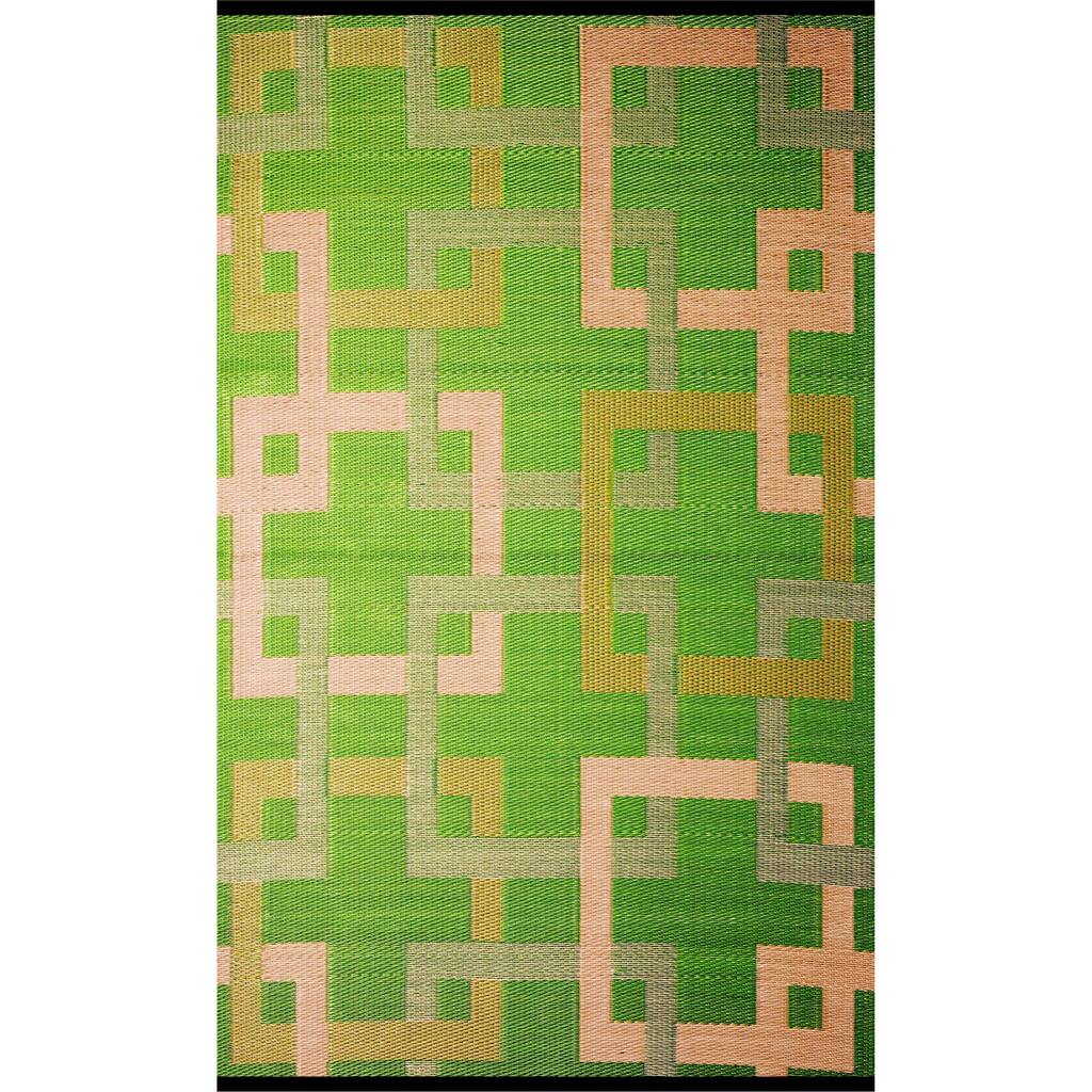 b.b.begonia Squares Reversible Design Green and Beige Outdoor Area Rug - 4' x 6'