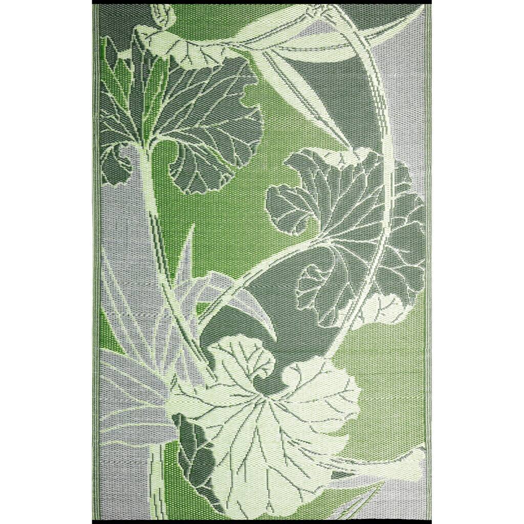 b.b.begonia Blossom Reversible Design Green and Grey Outdoor Area Rug - 4' x 6'