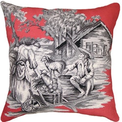 Shop Country Toile Pink Black Needlepoint Decorative Pillow