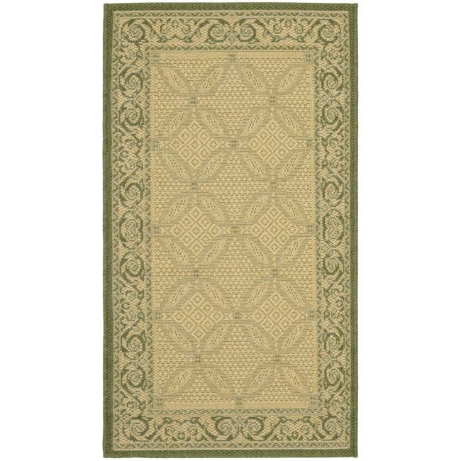 Poolside Natural/olive Contemporary Border Pattern Indoor/outdoor Rug (2 X 37)