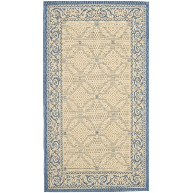 Poolside Natural/ Blue Indoor Outdoor Rug (2 X 37)