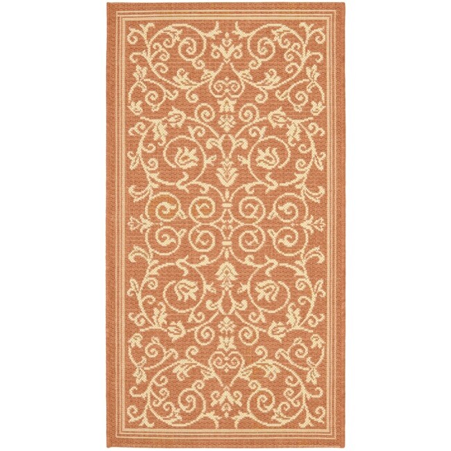 Poolside Floral print Terracotta/ Natural Indoor/ Outdoor Accent Rug (2 X 37)