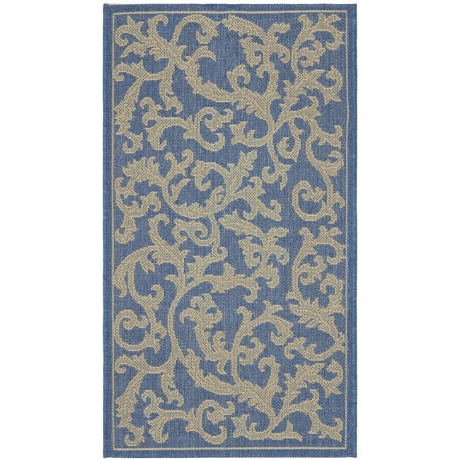 Poolside Blue/natural Floral Indoor/outdoor Rug (2 X 37)