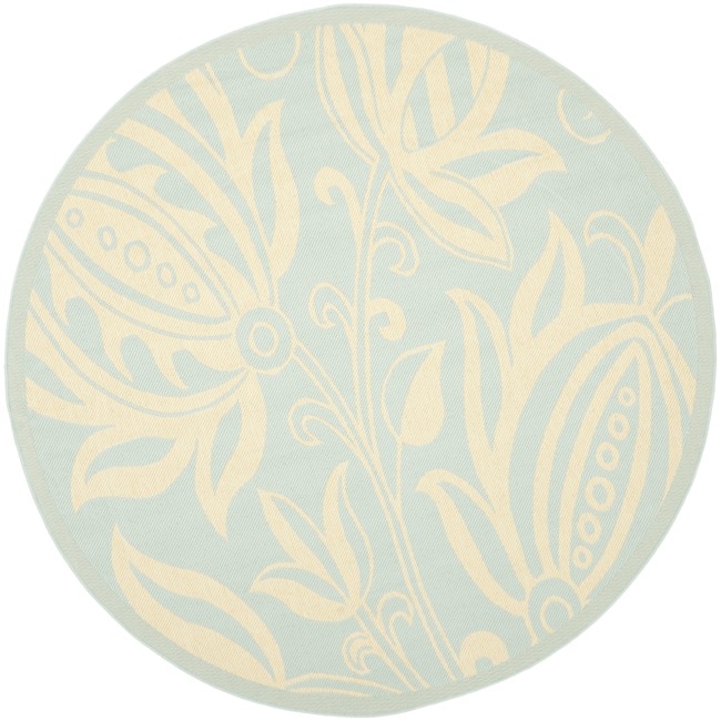 Poolside Aqua/ Cream Indoor/ Outdoor Rug (67 Round)