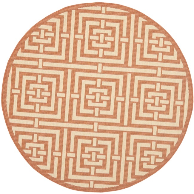 Poolside Terracotta/ Cream Indoor/ Outdoor Rug (67 Round)